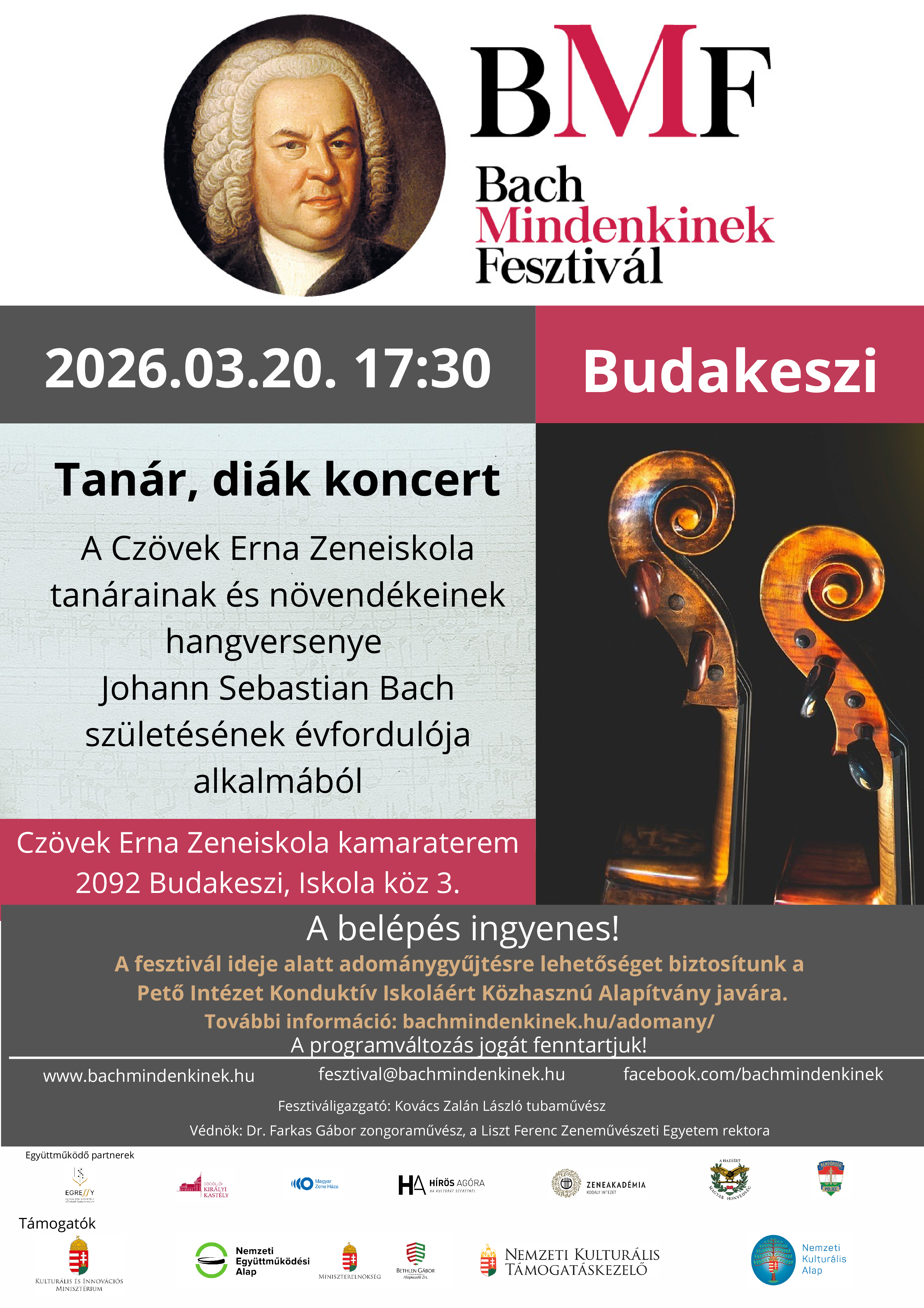 Meghívó Tanár, diák koncertre - Bach Mindenkinek Fesztivál 2026