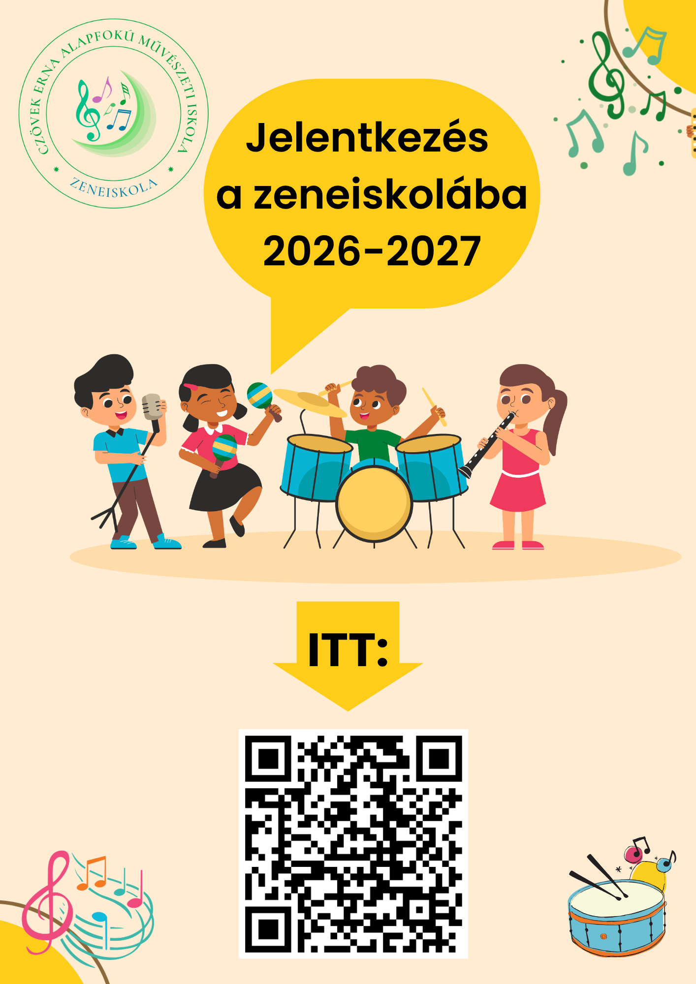 Legyél Te is zeneiskolás! Jelentkezés a 2026-2027-es tanévre.